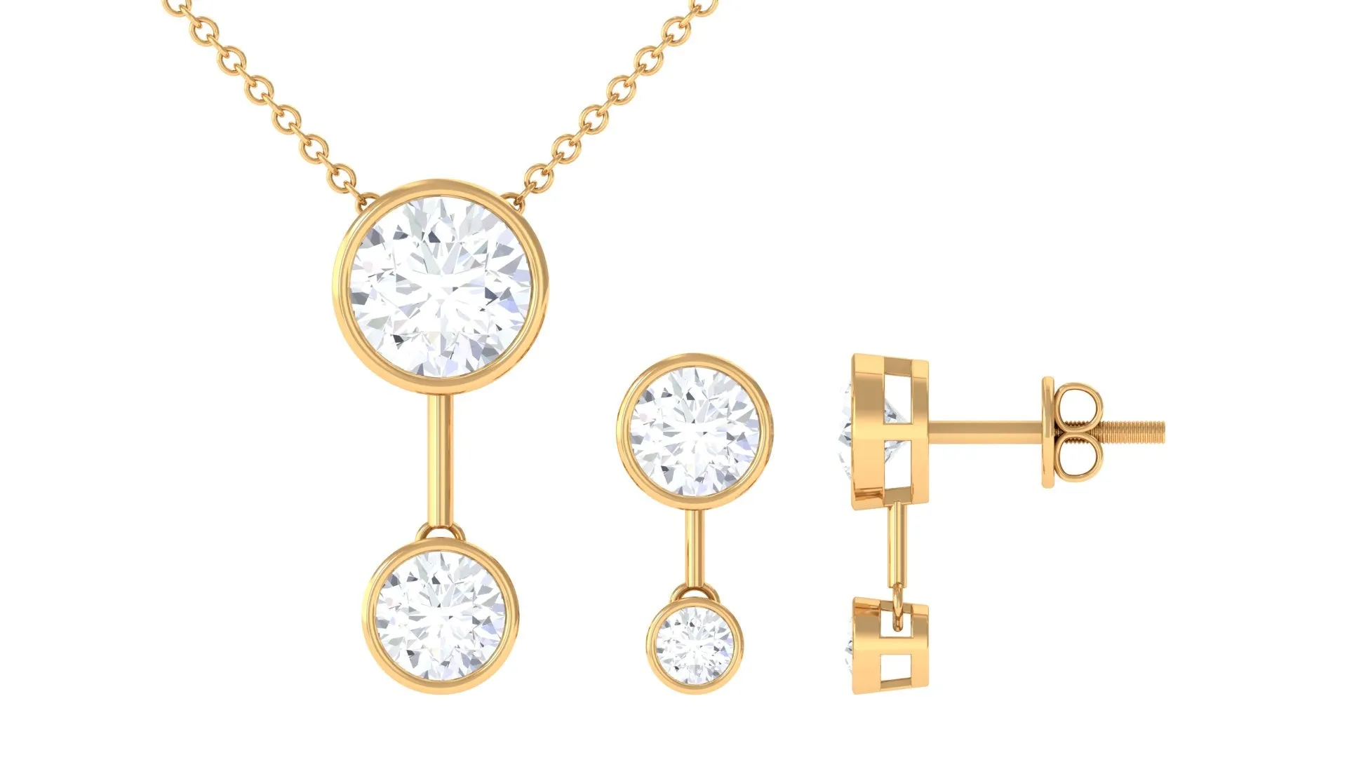 3 CT Bezel Set Round Zircon Minimal Drop Jewelry Set