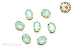 6 x 8mm Mint Opal Oval Acrylic Rhinestone with Setting - 5 pcs