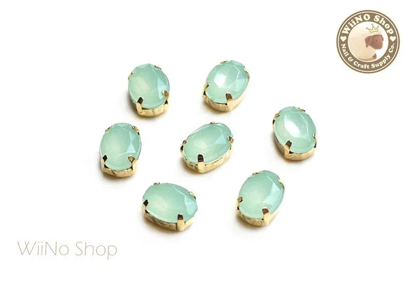 6 x 8mm Mint Opal Oval Acrylic Rhinestone with Setting - 5 pcs
