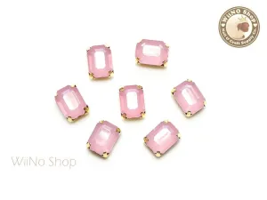 6 x 8mm Pink Opal Octagon Acrylic Rhinestone with Setting - 5 pcs