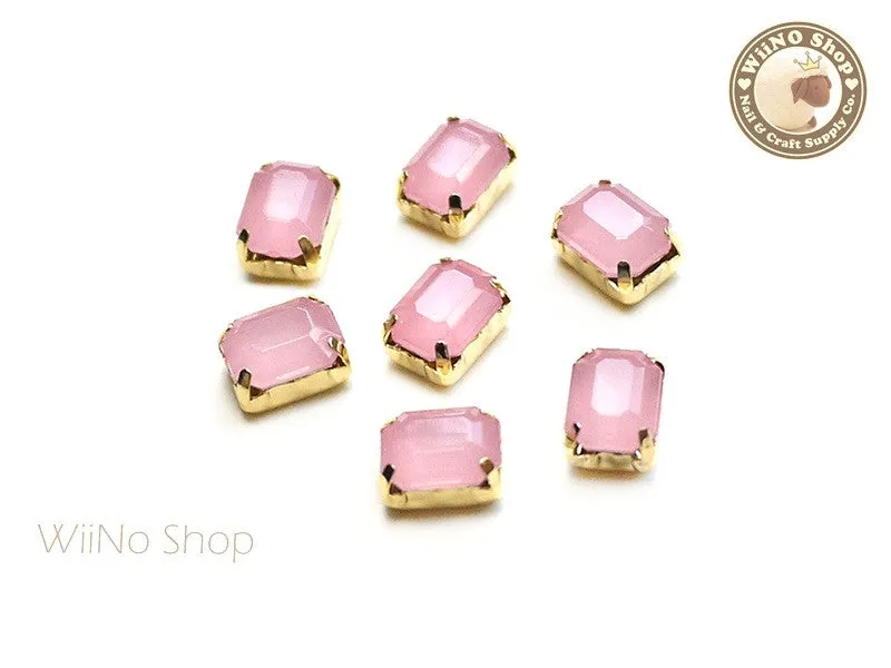 6 x 8mm Pink Opal Octagon Acrylic Rhinestone with Setting - 5 pcs