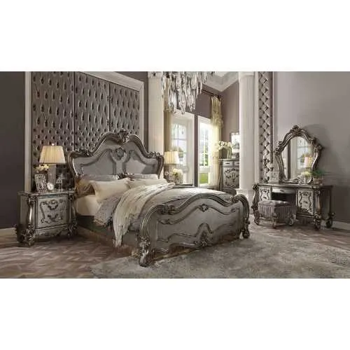 74" X 93" X 72" Antique Platinum Wood Poly Resin Queen Bed