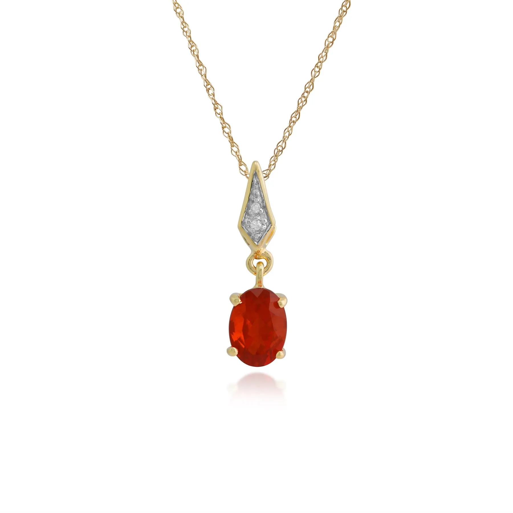9 karat Gelbes Gold Feuer opal & Diamant 18zoll Halskette