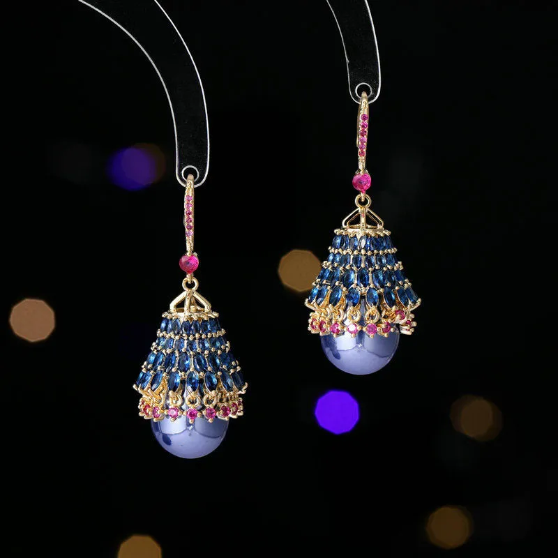 925 Silver Needles Vintage Pearl Skirt Shape Design Shining Boho Earrings