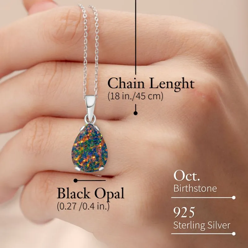 925 Sterling silver Teardrop Black Opal 7X10mm Pendant
