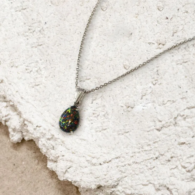 925 Sterling silver Teardrop Black Opal 7X10mm Pendant