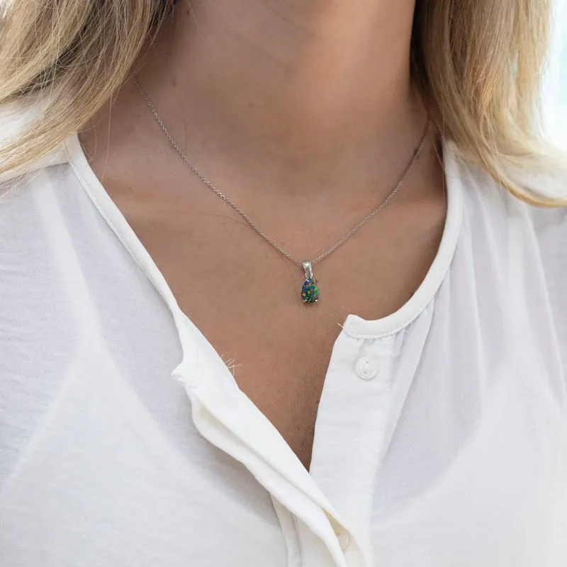 925 Sterling silver Teardrop Black Opal 7X10mm Pendant