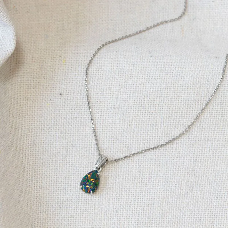925 Sterling silver Teardrop Black Opal 7X10mm Pendant