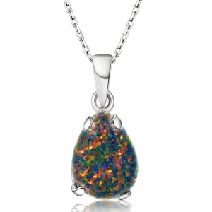 925 Sterling silver Teardrop Black Opal 7X10mm Pendant