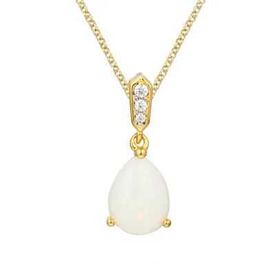 9ct Gold Opal & Diamond Pendant