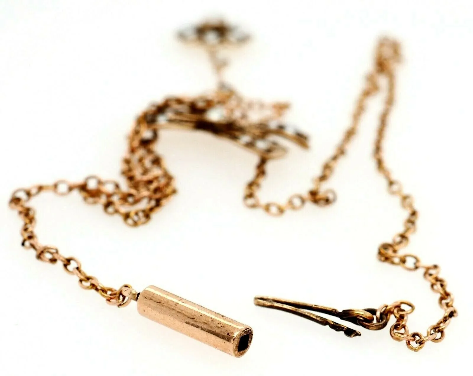 9ct Yellow Gold Vintage Bow Tie & Pearl Centrepiece Cable Link Chain Necklace
