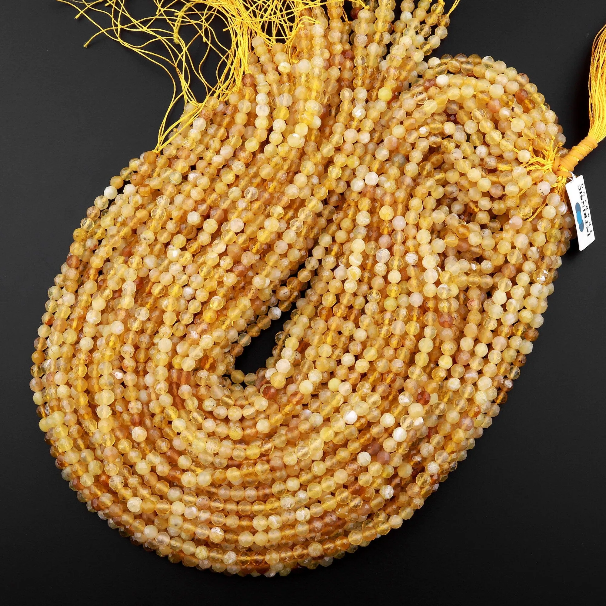 AAA Faceted Natural African Golden Yellow Opal 5mm 6mm Round Beads Extra Gemmy 15.5" Strand