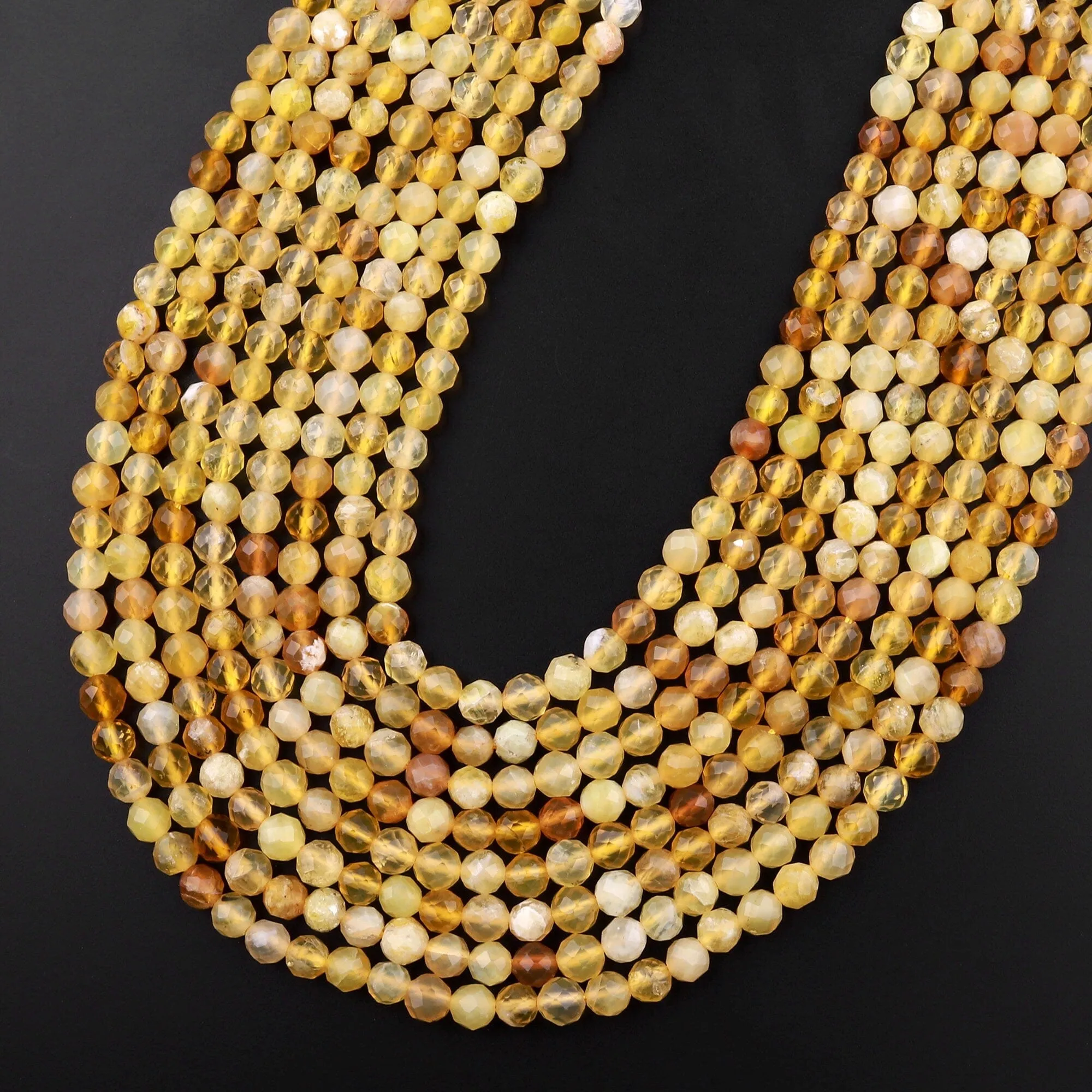 AAA Faceted Natural African Golden Yellow Opal 5mm 6mm Round Beads Extra Gemmy 15.5" Strand