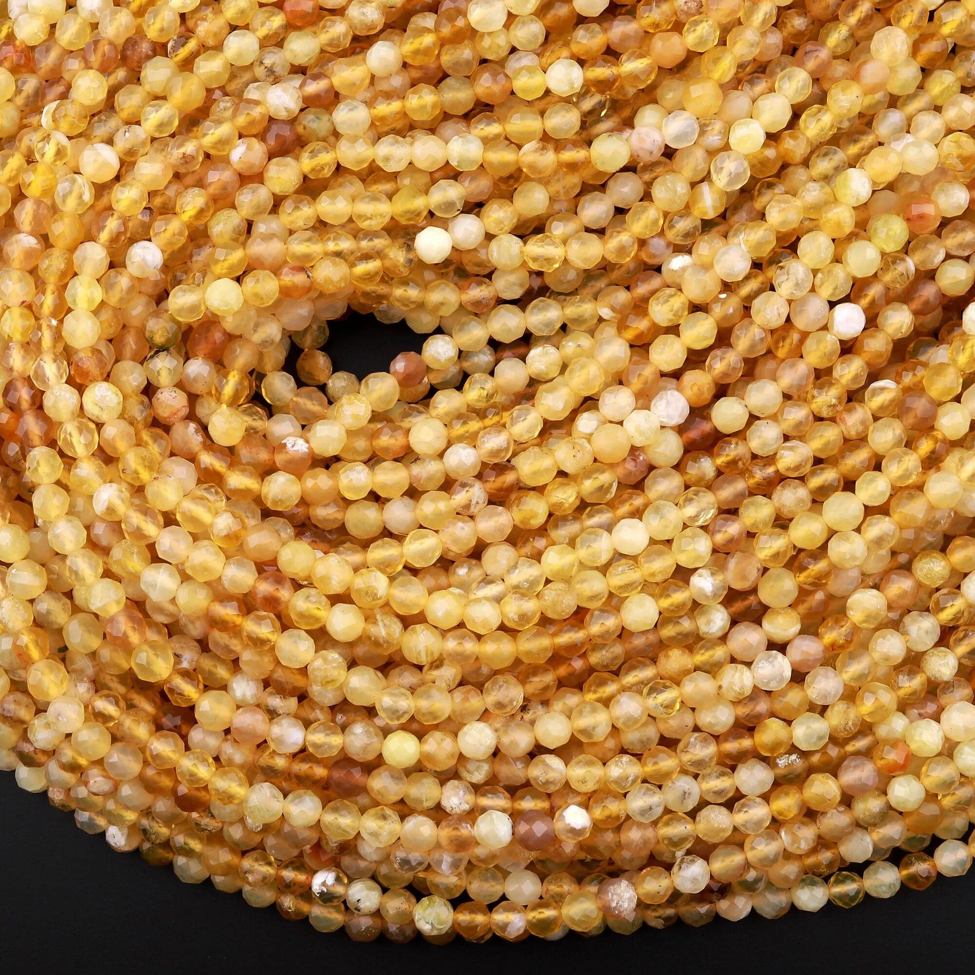 AAA Faceted Natural African Golden Yellow Opal 5mm 6mm Round Beads Extra Gemmy 15.5" Strand