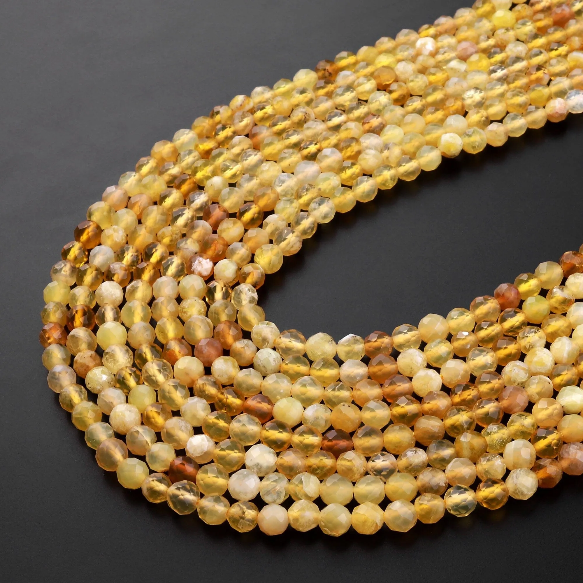 AAA Faceted Natural African Golden Yellow Opal 5mm 6mm Round Beads Extra Gemmy 15.5" Strand