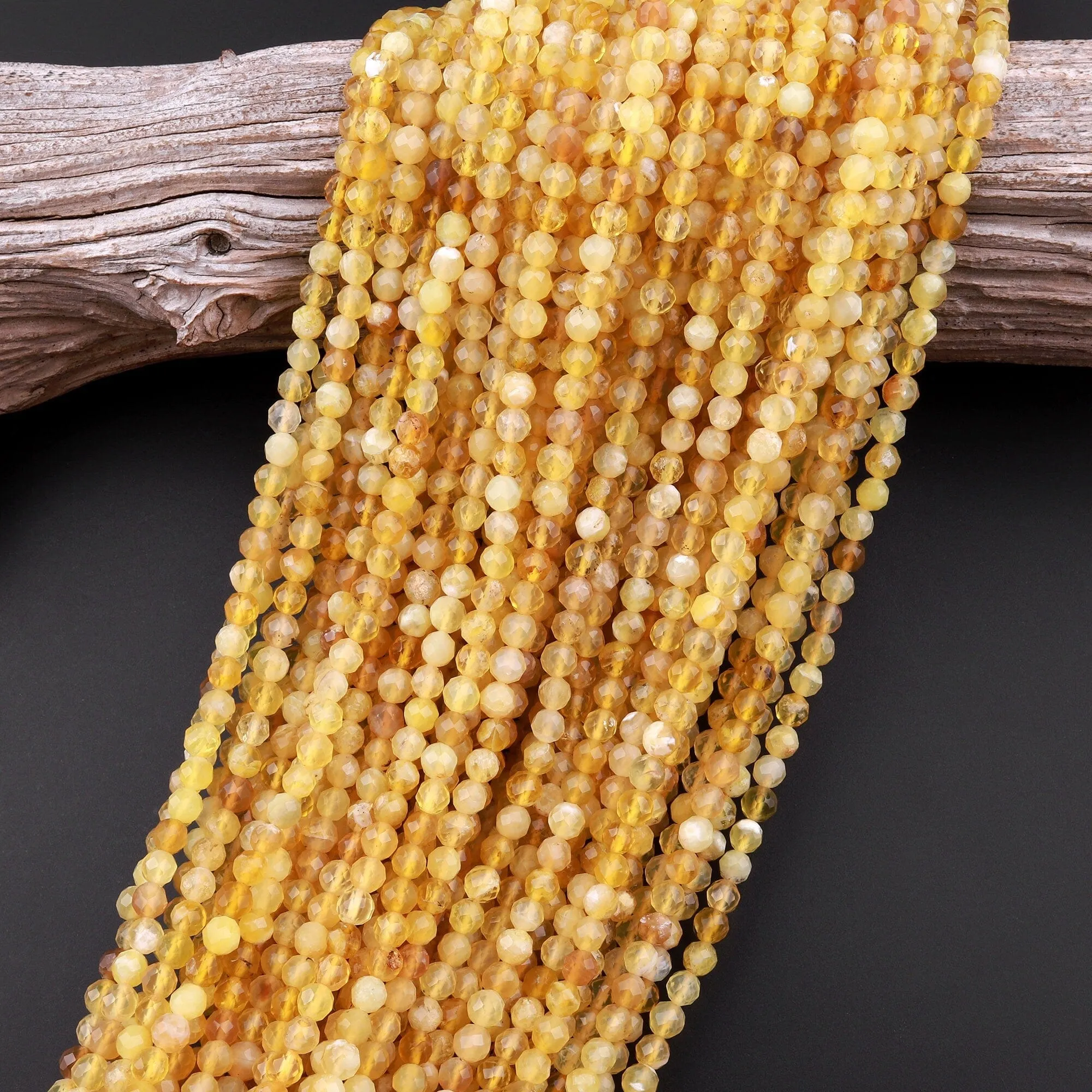 AAA Faceted Natural African Golden Yellow Opal 5mm 6mm Round Beads Extra Gemmy 15.5" Strand