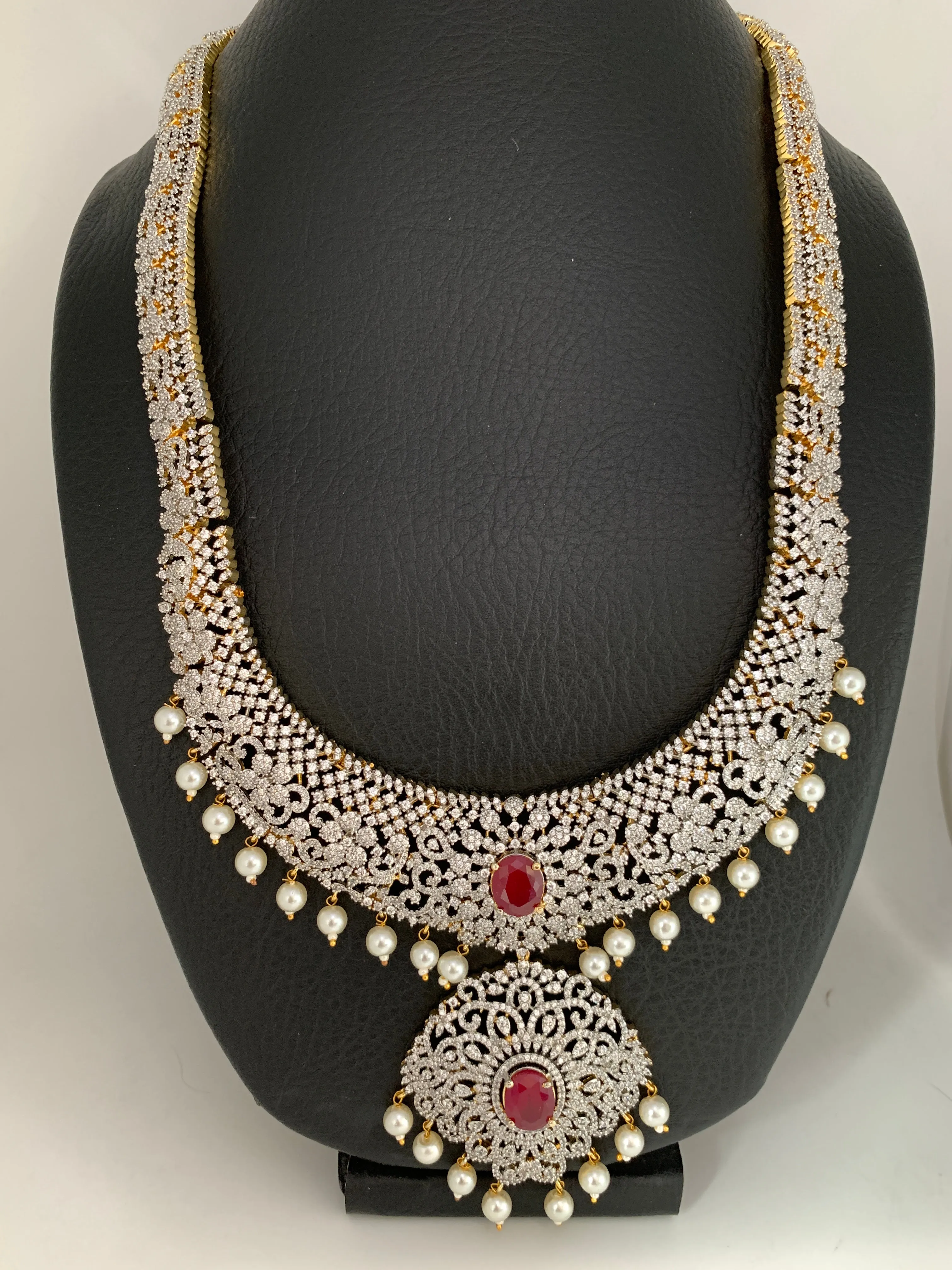 AD Ruby Red Stone Long Necklace