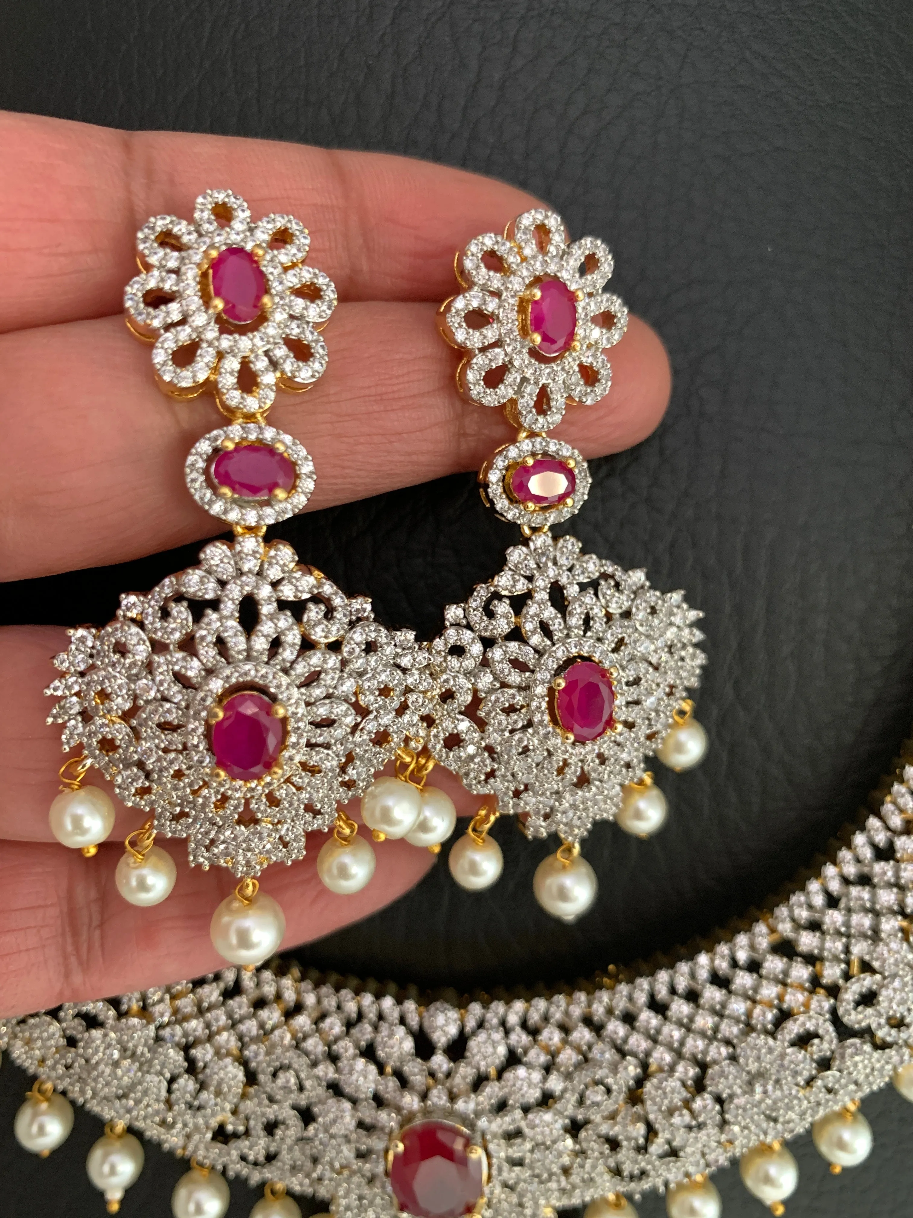 AD Ruby Red Stone Long Necklace