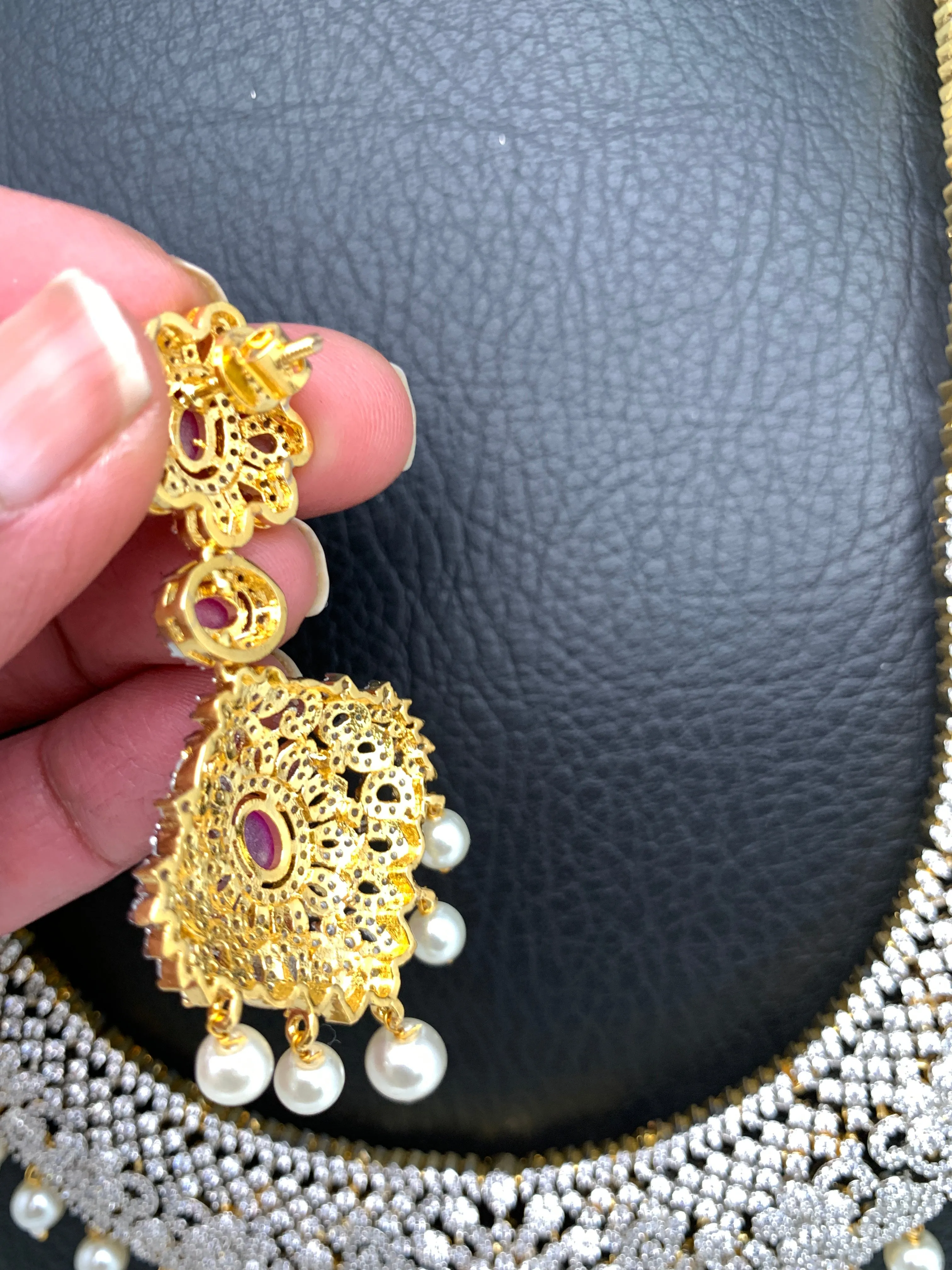 AD Ruby Red Stone Long Necklace
