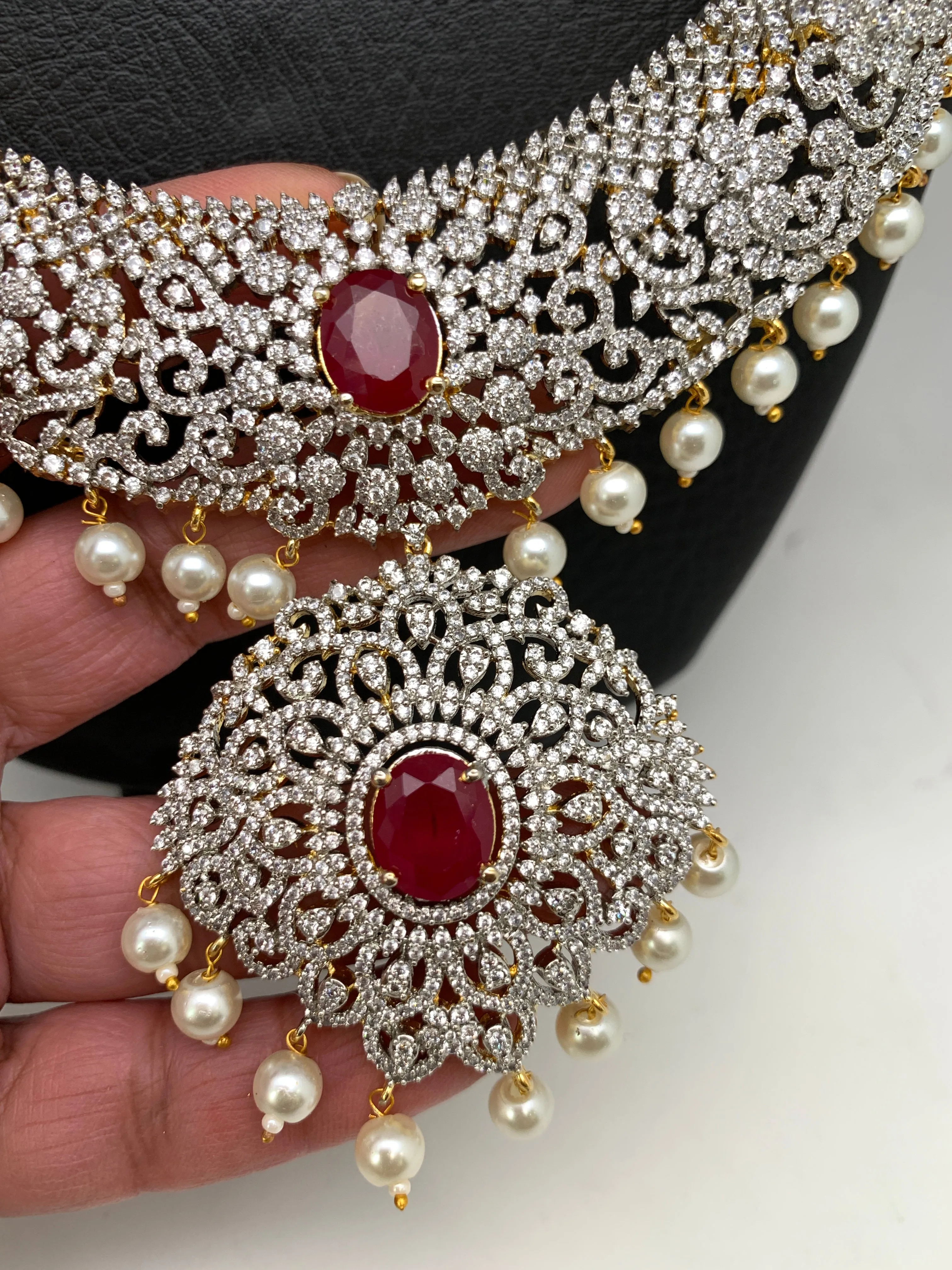AD Ruby Red Stone Long Necklace