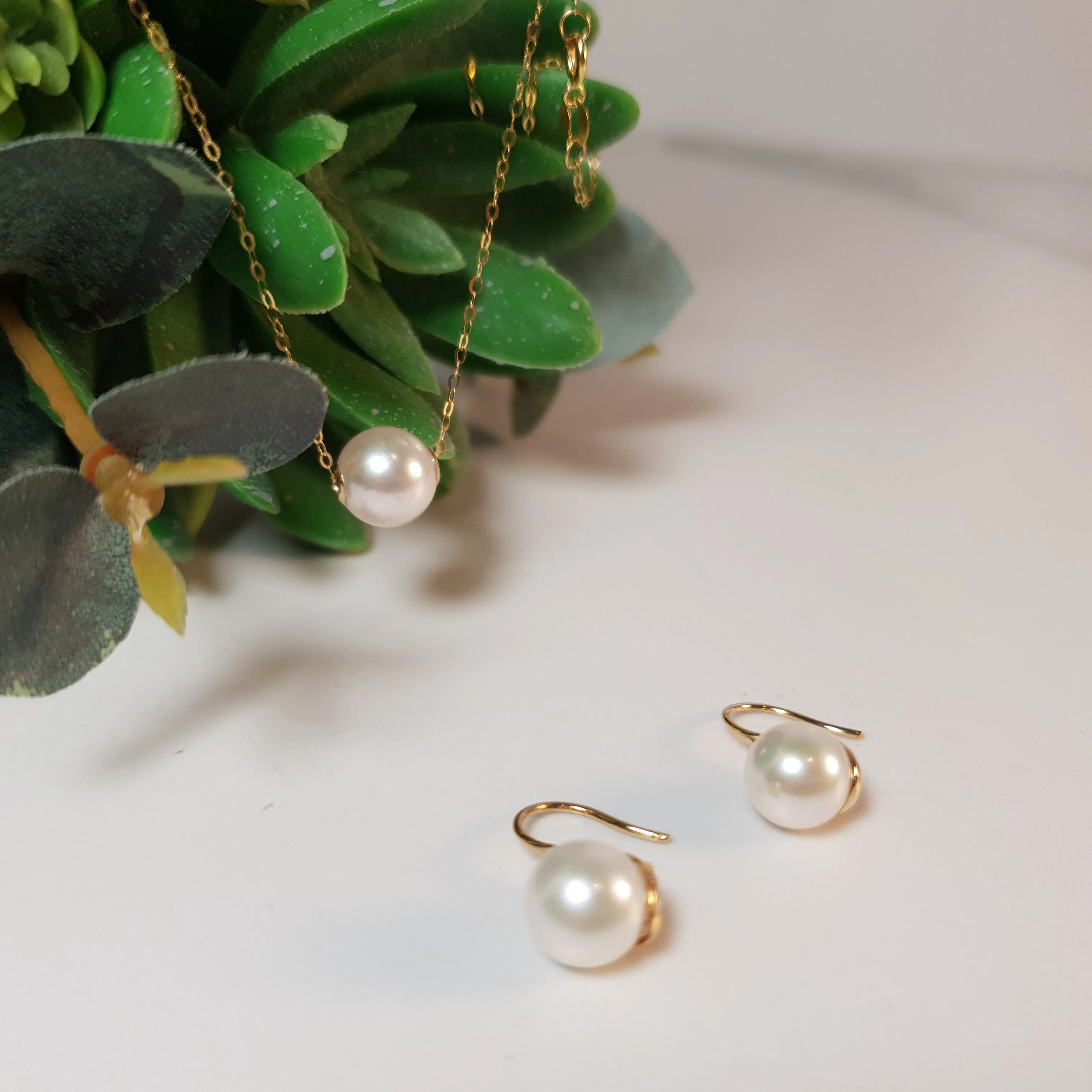Akoya Pearl Classic Jewellery Set,18K Yellow Gold