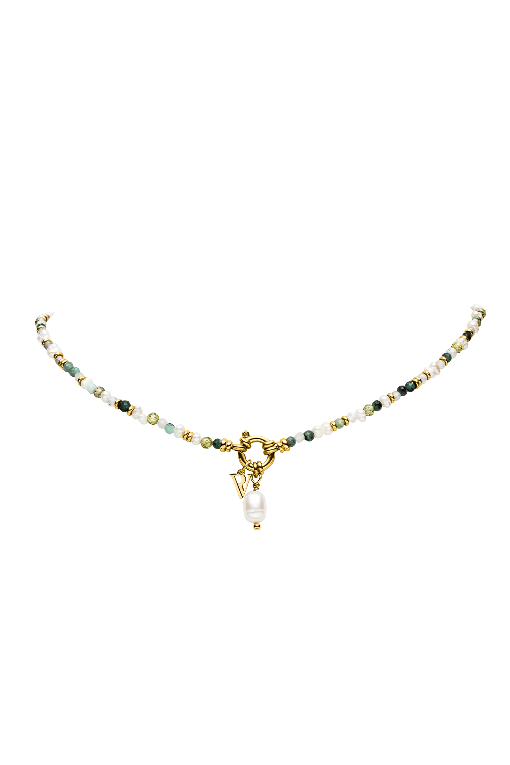 Amalfi Green Bead Necklace 14K Gold Plated