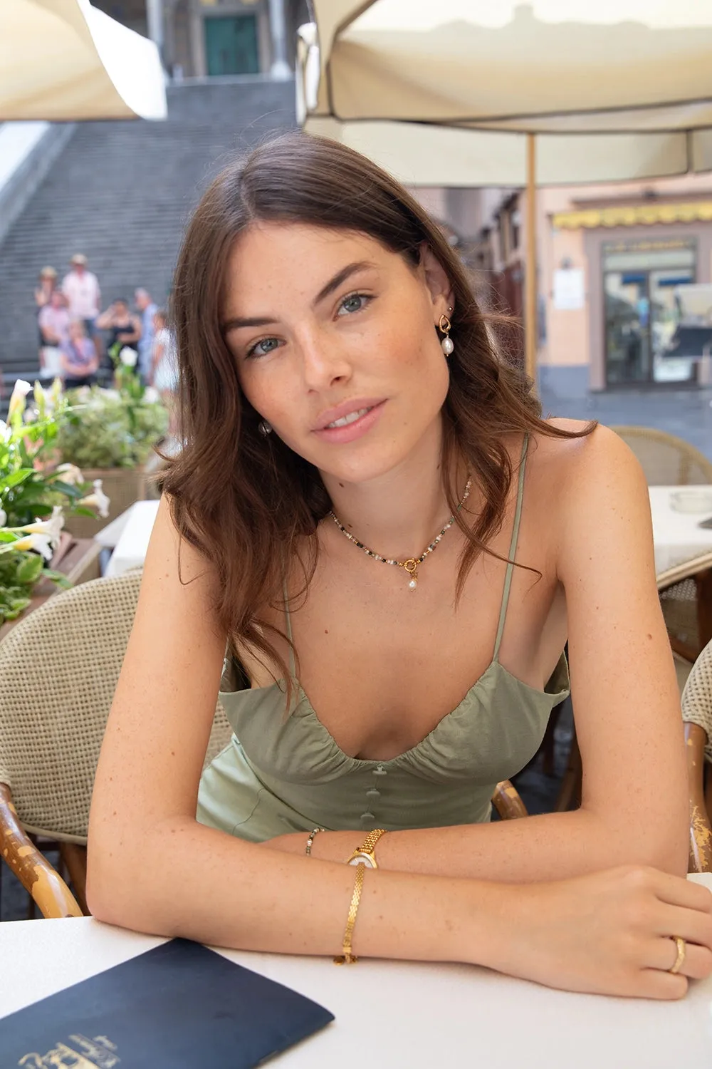 Amalfi Green Bead Necklace 14K Gold Plated