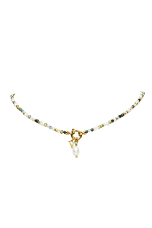 Amalfi Green Bead Necklace 14K Gold Plated