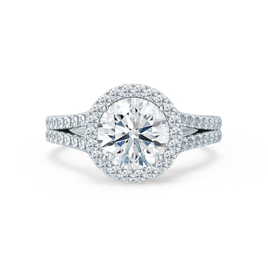 AMELIA - Ready to Ship 1.00ct Round Moissanite & Diamond 950 Platinum Halo