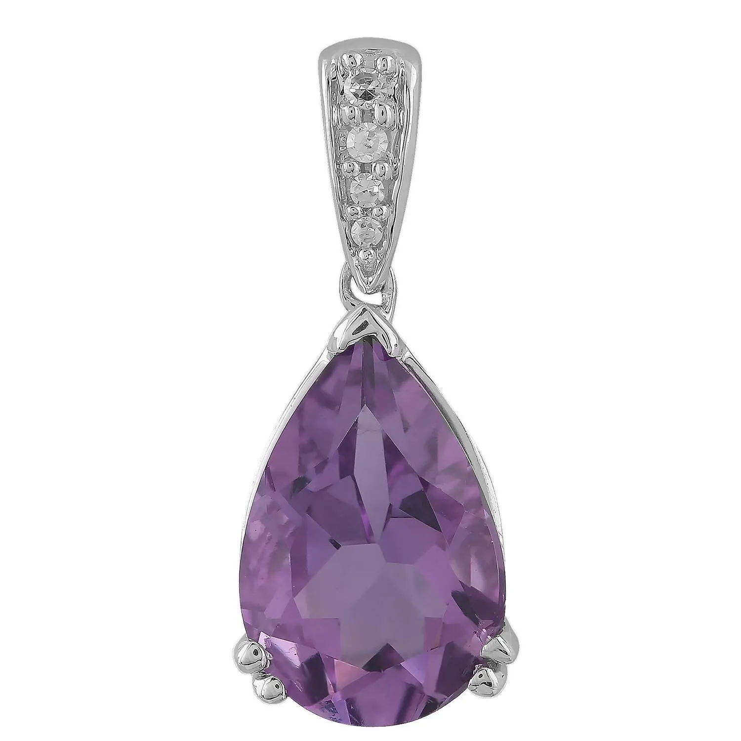 Amethyst Pendant With 0.02Ct Diamonds In 9Ct White Gold