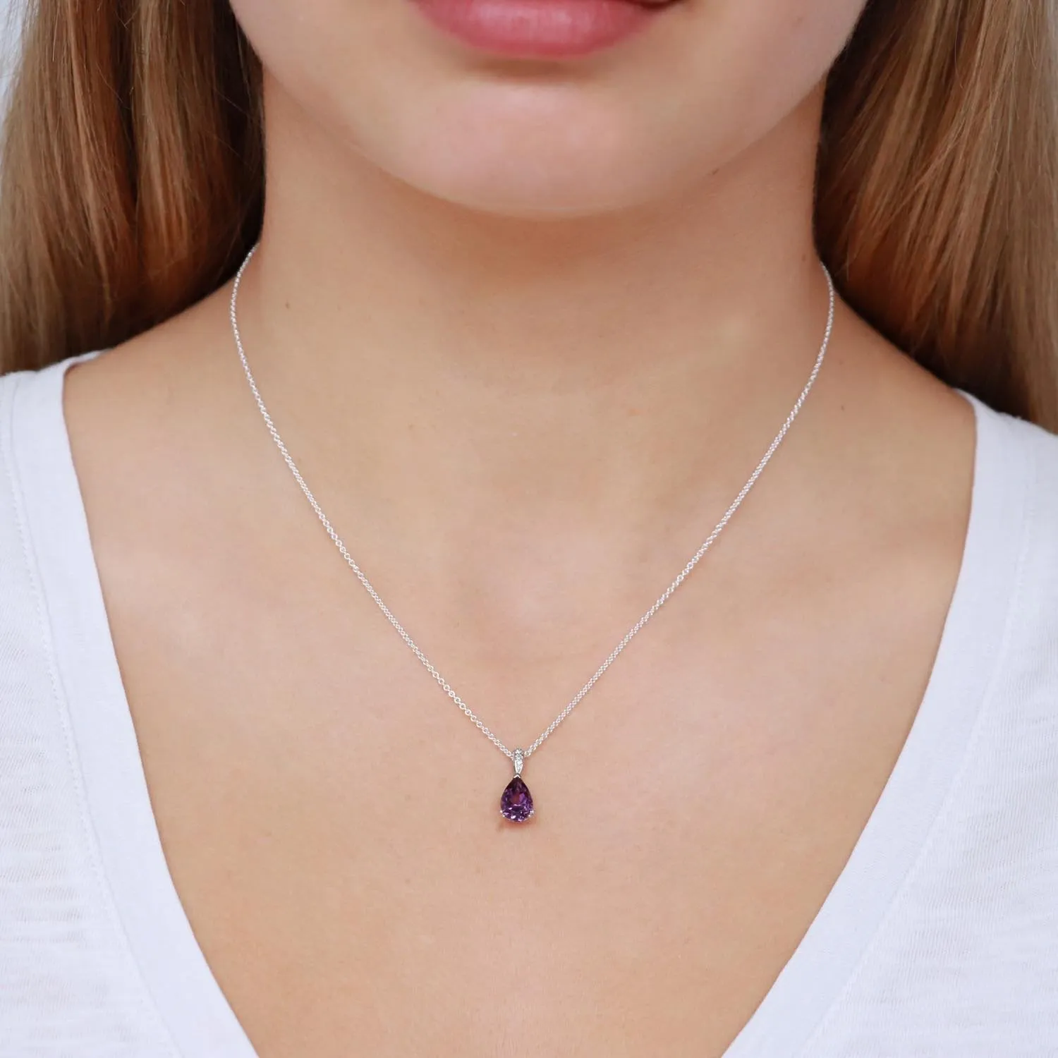 Amethyst Pendant With 0.02Ct Diamonds In 9Ct White Gold