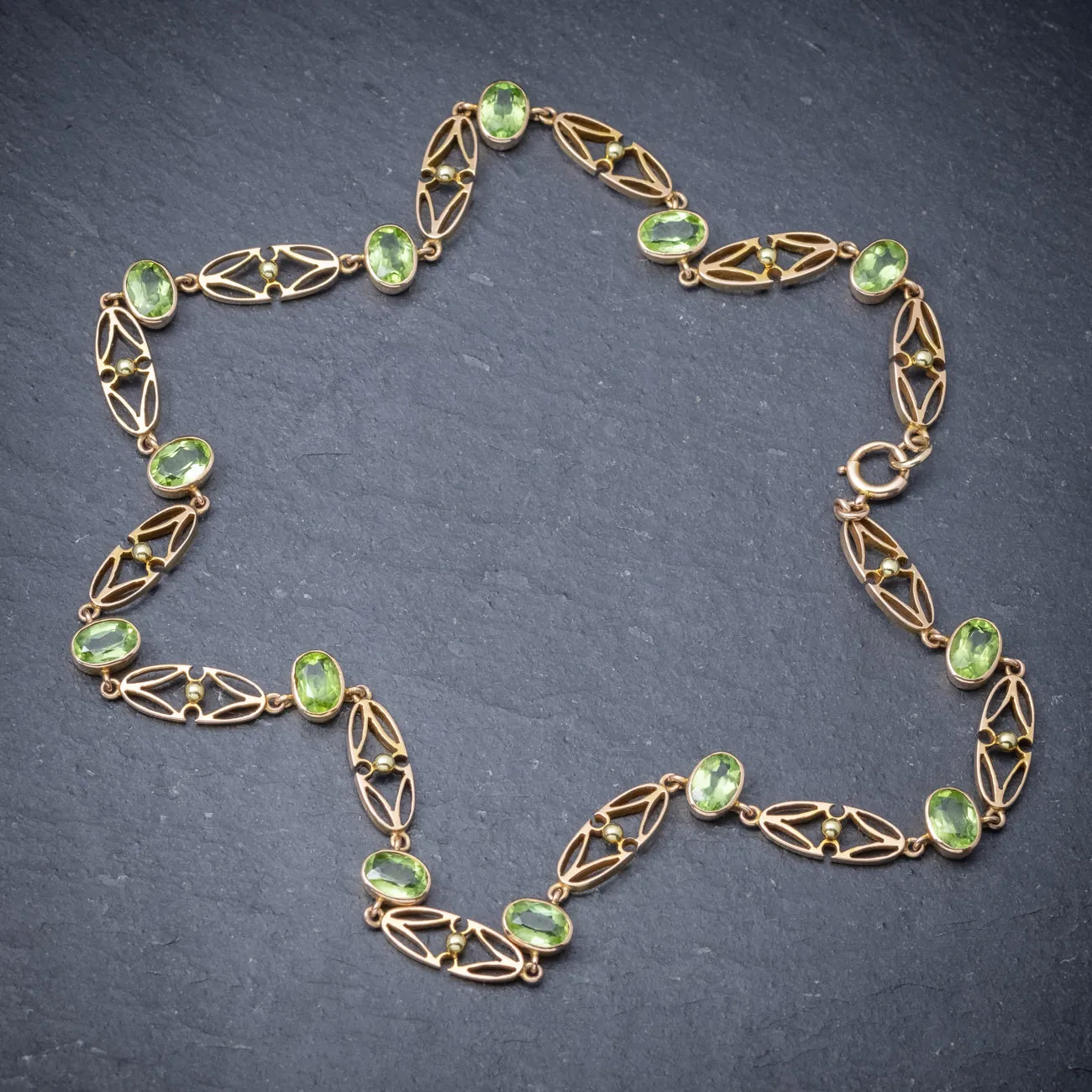 Antique Victorian 15ct Gold Peridot Necklace And Bracelet Set Circa 1900