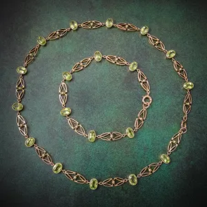 Antique Victorian 15ct Gold Peridot Necklace And Bracelet Set Circa 1900
