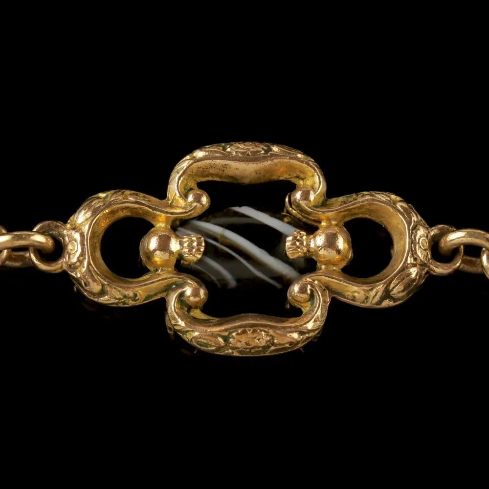 Antique Victorian Necklace 18Ct Gold Pinchbeck Agate Quartz Circa 1830