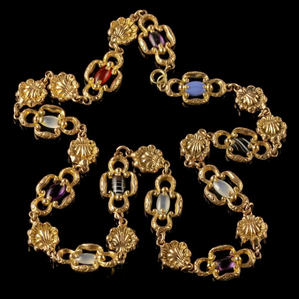 Antique Victorian Necklace 18Ct Gold Pinchbeck Agate Quartz Circa 1830