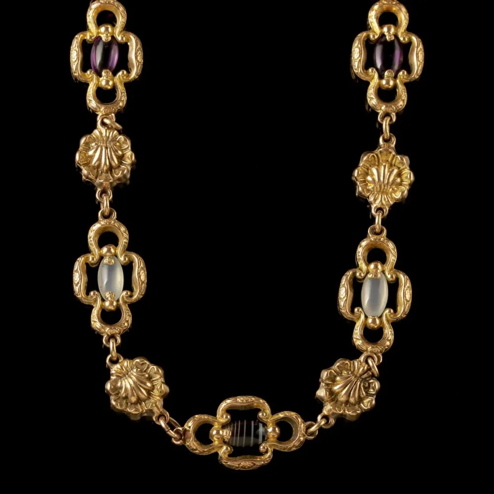 Antique Victorian Necklace 18Ct Gold Pinchbeck Agate Quartz Circa 1830