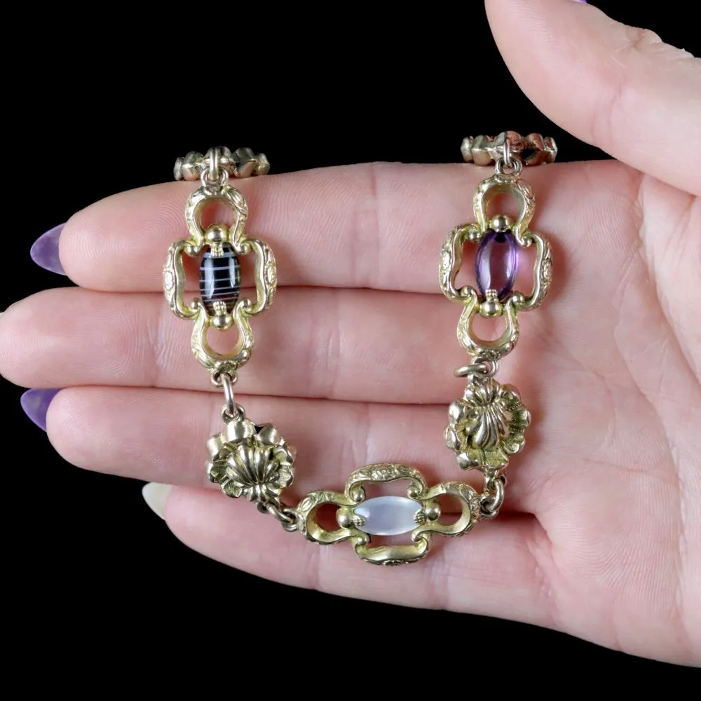 Antique Victorian Necklace 18Ct Gold Pinchbeck Agate Quartz Circa 1830