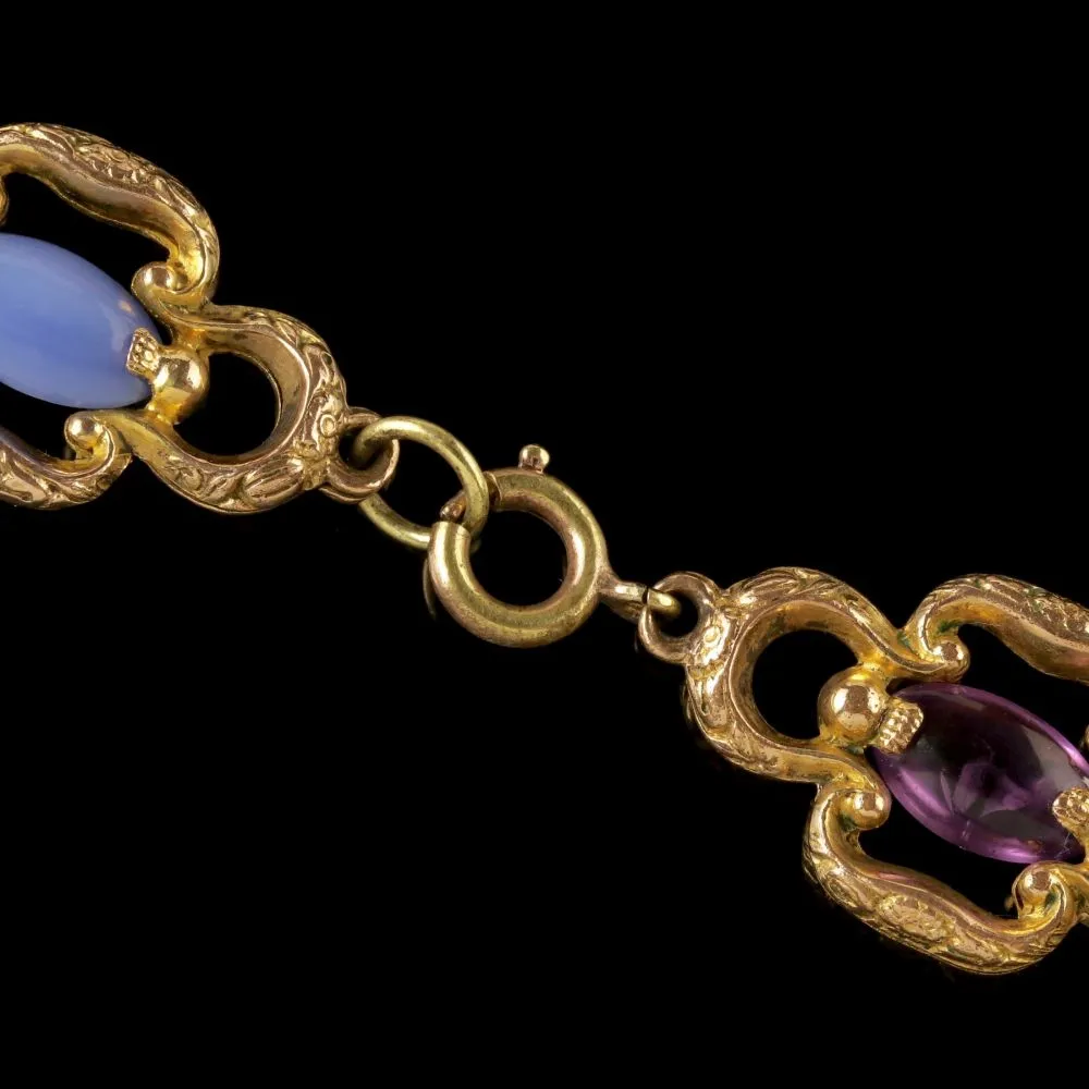 Antique Victorian Necklace 18Ct Gold Pinchbeck Agate Quartz Circa 1830