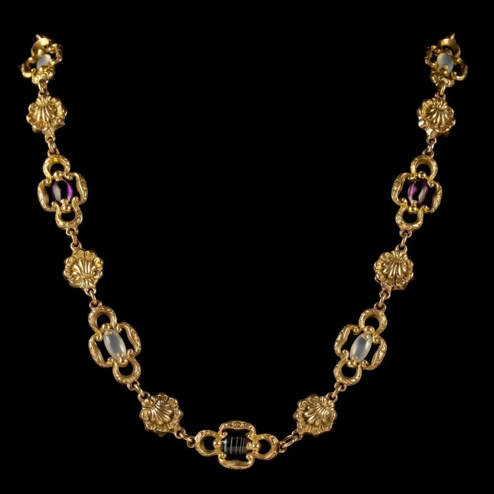Antique Victorian Necklace 18Ct Gold Pinchbeck Agate Quartz Circa 1830