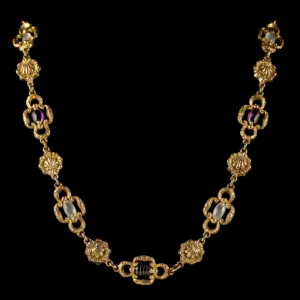 Antique Victorian Necklace 18Ct Gold Pinchbeck Agate Quartz Circa 1830