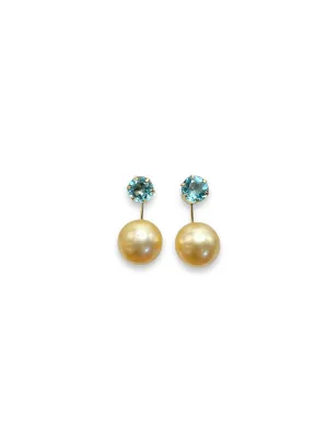 AQUAMARINE AND SOUTH SEA PEARL EARRINGS