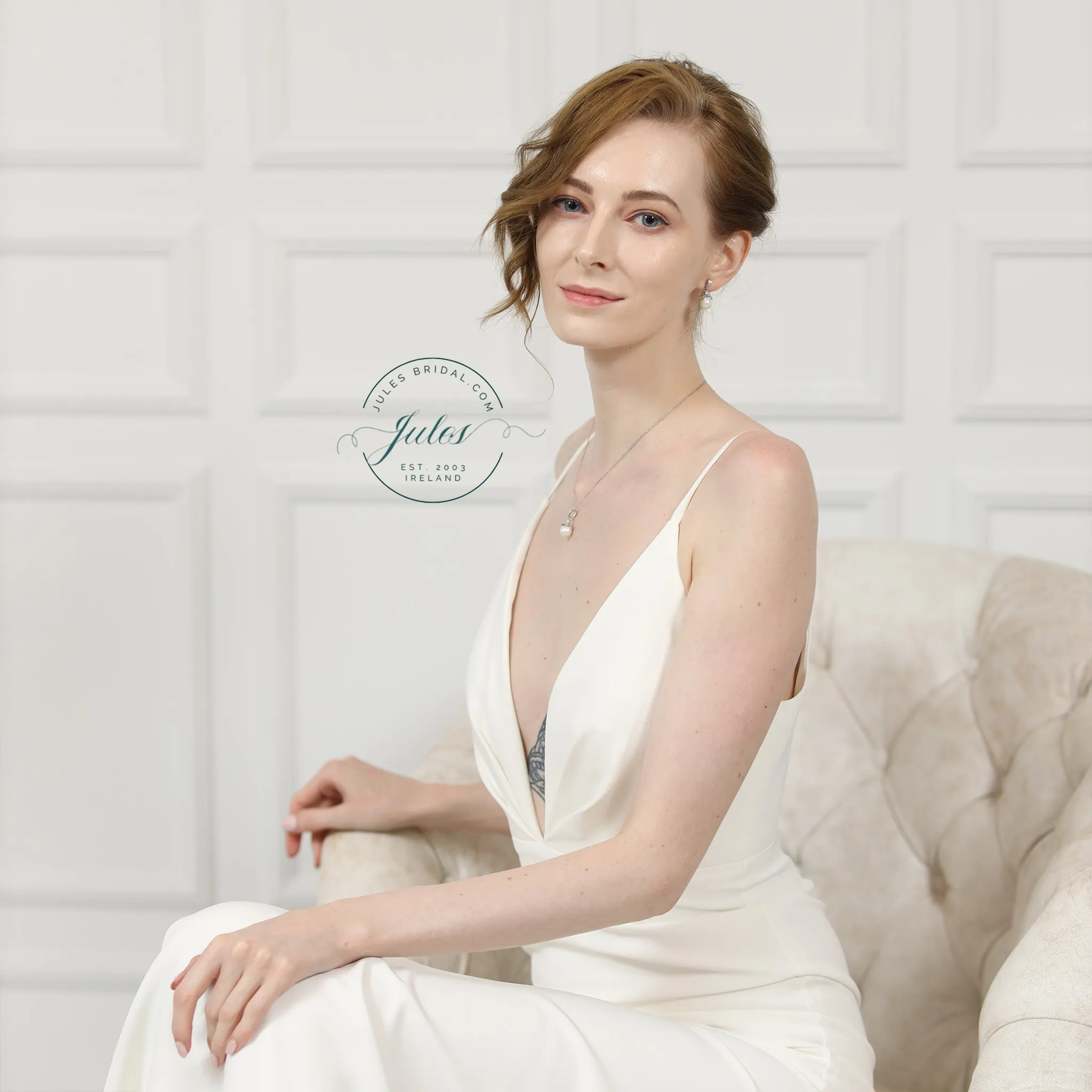 Ariel Wedding Jewellery Set, Silver Crystal Pearl Drop Earrings with Pendant Necklace