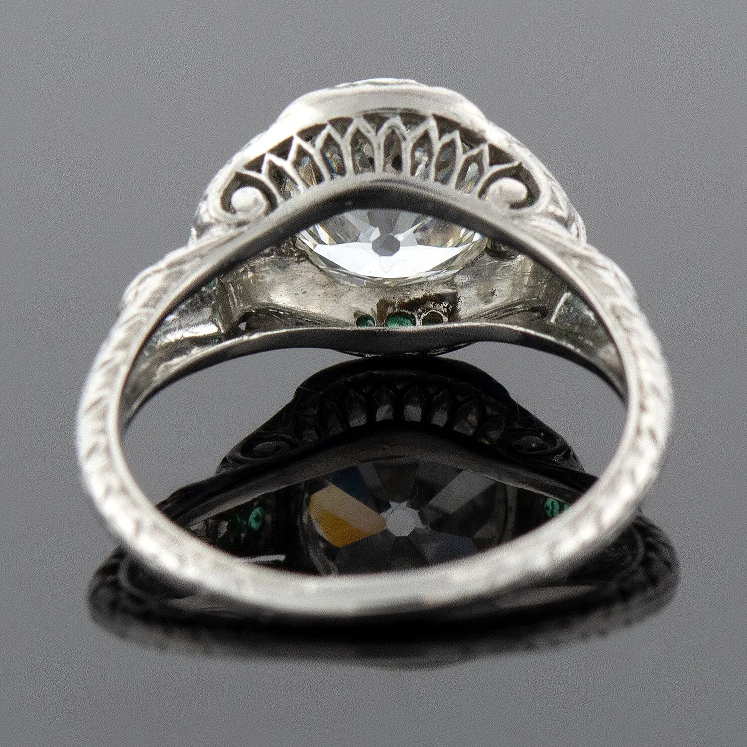 Art Deco Platinum Diamond   Emerald Engagement Ring 2.36ctw Center
