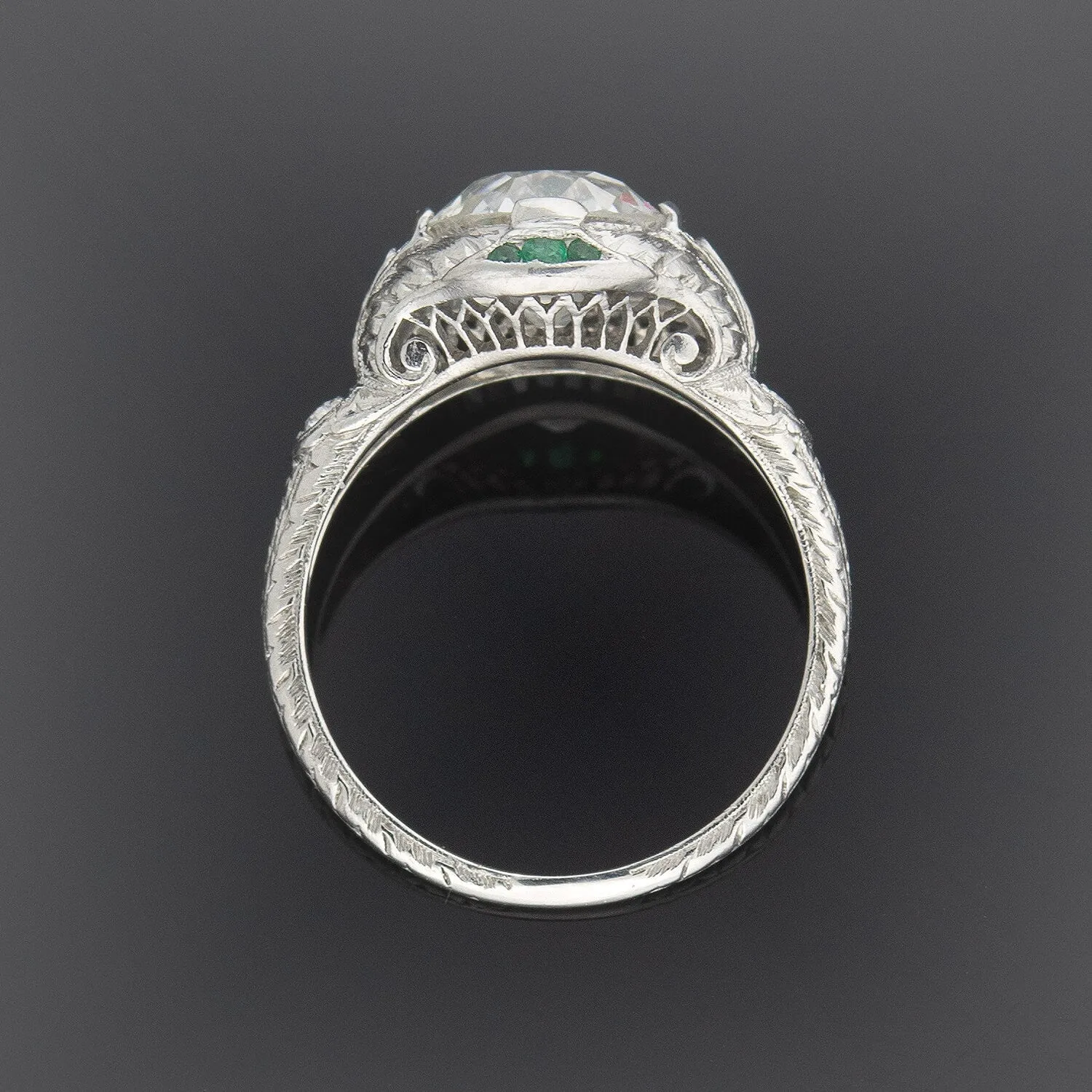 Art Deco Platinum Diamond   Emerald Engagement Ring 2.36ctw Center