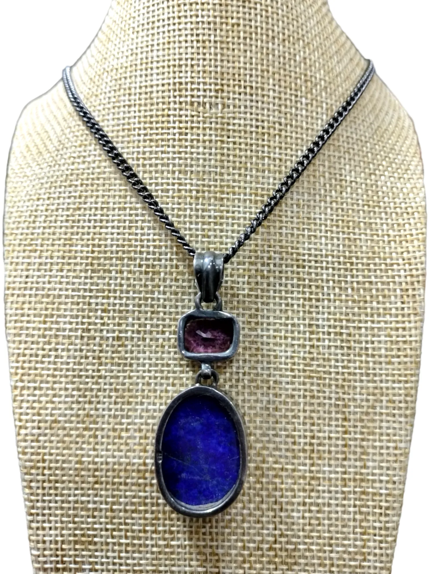 Artisan Crafted Sterling Silver Necklace - Blue Lapis & Amethyst