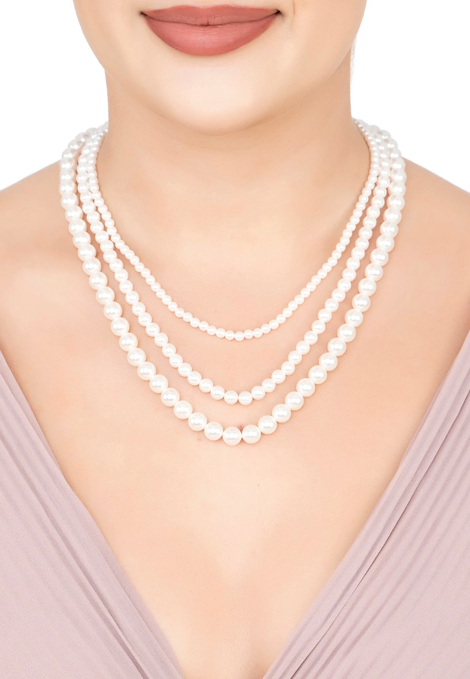 Audrey Three Strand Pearl Necklace Silver