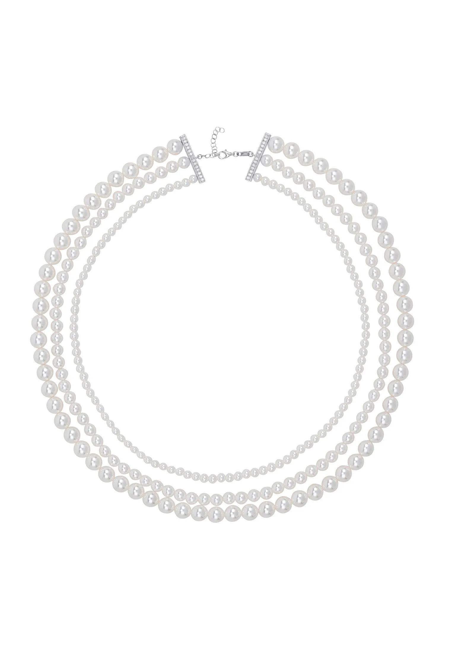 Audrey Three Strand Pearl Necklace Silver