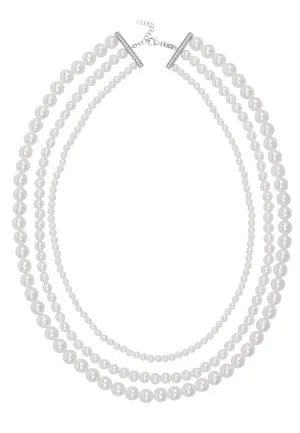 Audrey Three Strand Pearl Necklace Silver