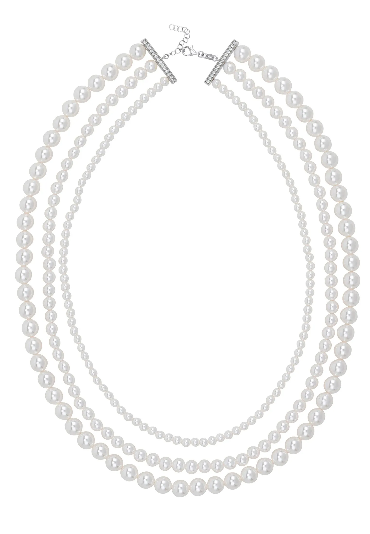 Audrey Three Strand Pearl Necklace Silver