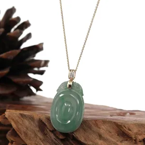 Baikalla 14ky Icy Green Jadeite Jade "Fortune at Hand""福贝" (Fu Bei) Necklace With VSI Diamond Bail